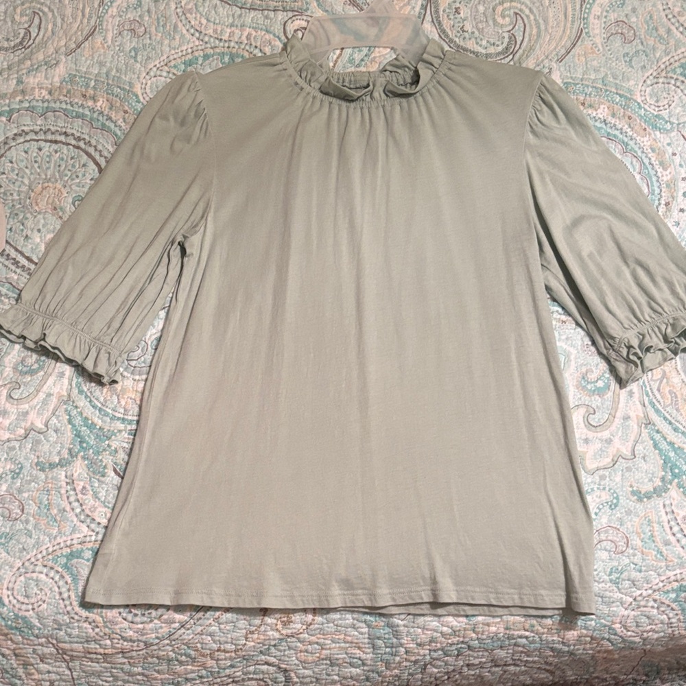 Loft Women’s Ruffle Neck Short Sleeve Top - Mint Green